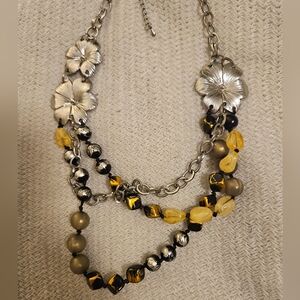 Elegant Silver and Yellow Floral Necklace